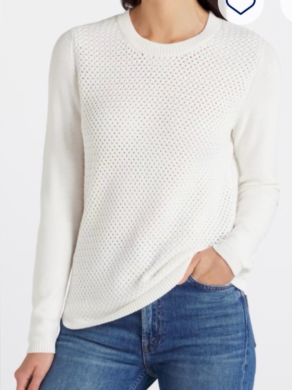 Cream Textured Knit Crewneck Sweater